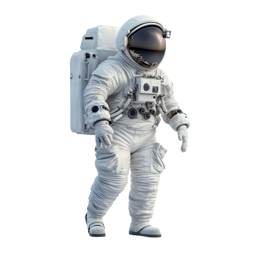 Astronaut in isolated space suit exploring a barren environment in outer space, Space Explorer Isolated Astronaut in Suit isolated on transparent background png