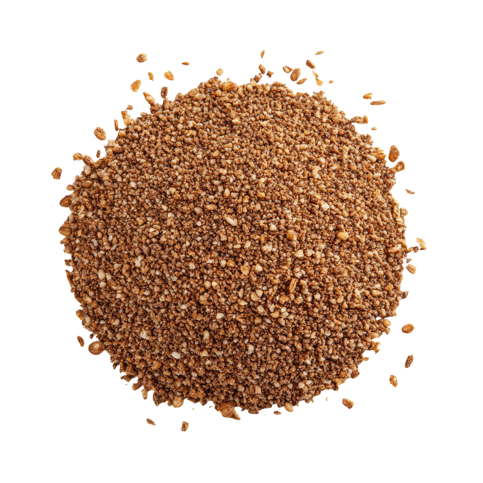 Brown teff grain isolated on a transparent background showing its fine texture and distinct color, Brown Teff Grain isolated on transparent background png