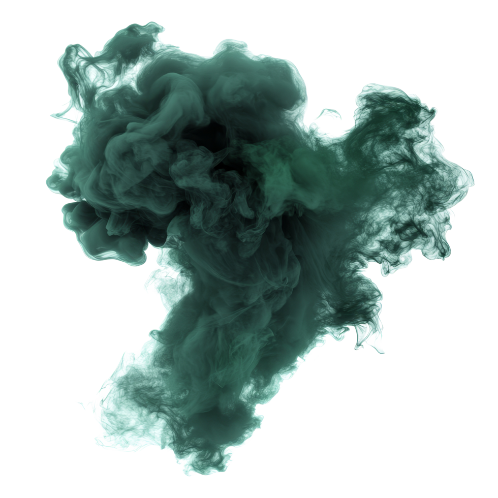 Dark green toxic smoke isolated on a transparent background, creating an unsettling and dramatic effect suitable for art or design projects, dark green toxic smoke isolated on transparent background png