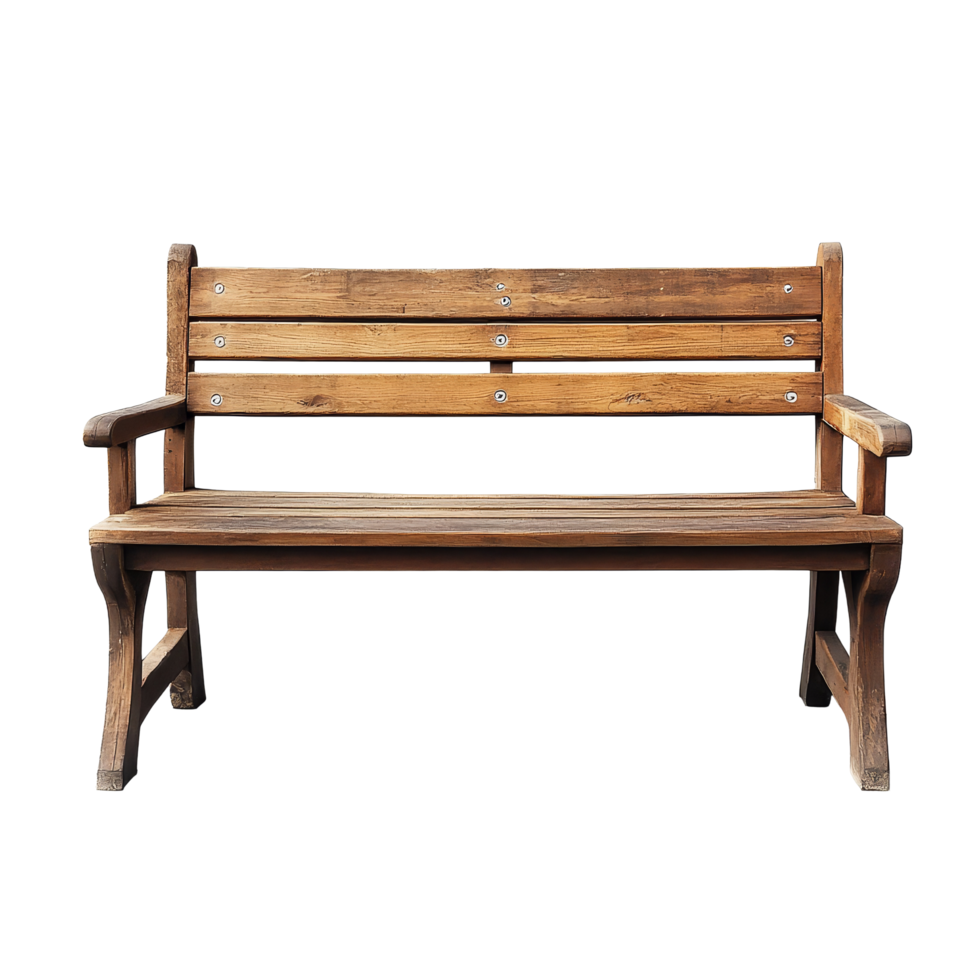 Rustic wooden bench with a simple design set against a pristine transparent background for minimalist decor, Wooden Bench on transparent background png