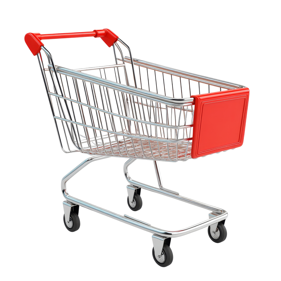 An empty shopping cart isolated against a transparent background ready for grocery shopping or retail purchases, Empty shopping cart isolated png
