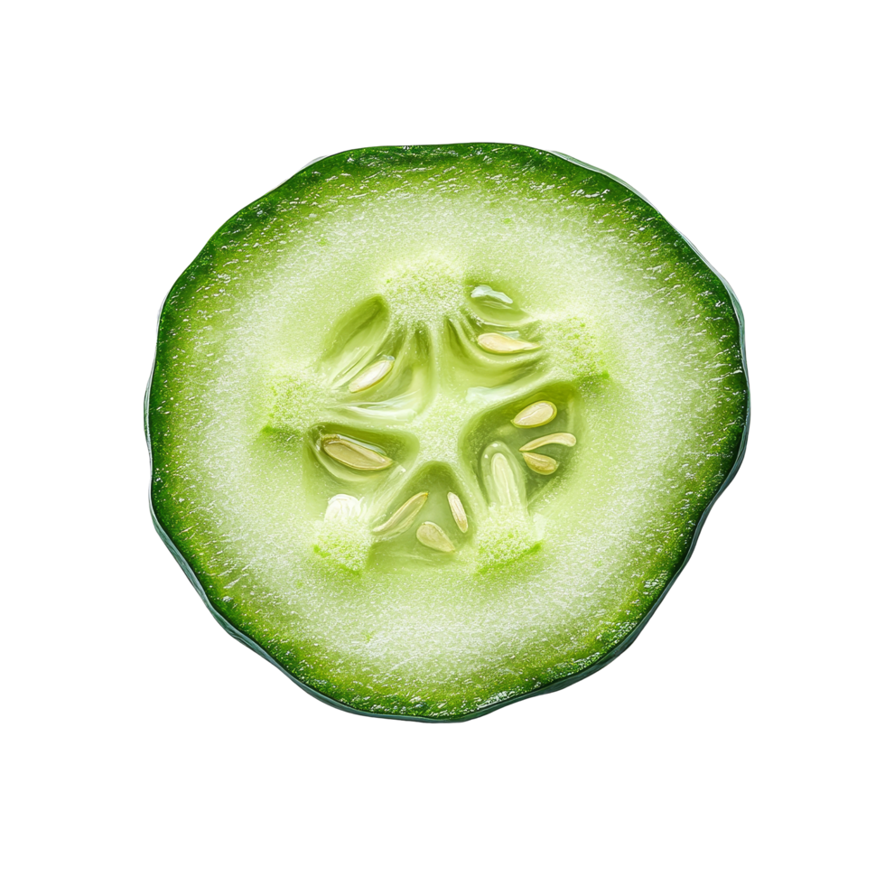 Freshly sliced cucumber on a clean transparent background showcasing its vibrant green color and juicy texture, Fresh slice cucumber on transparent background png