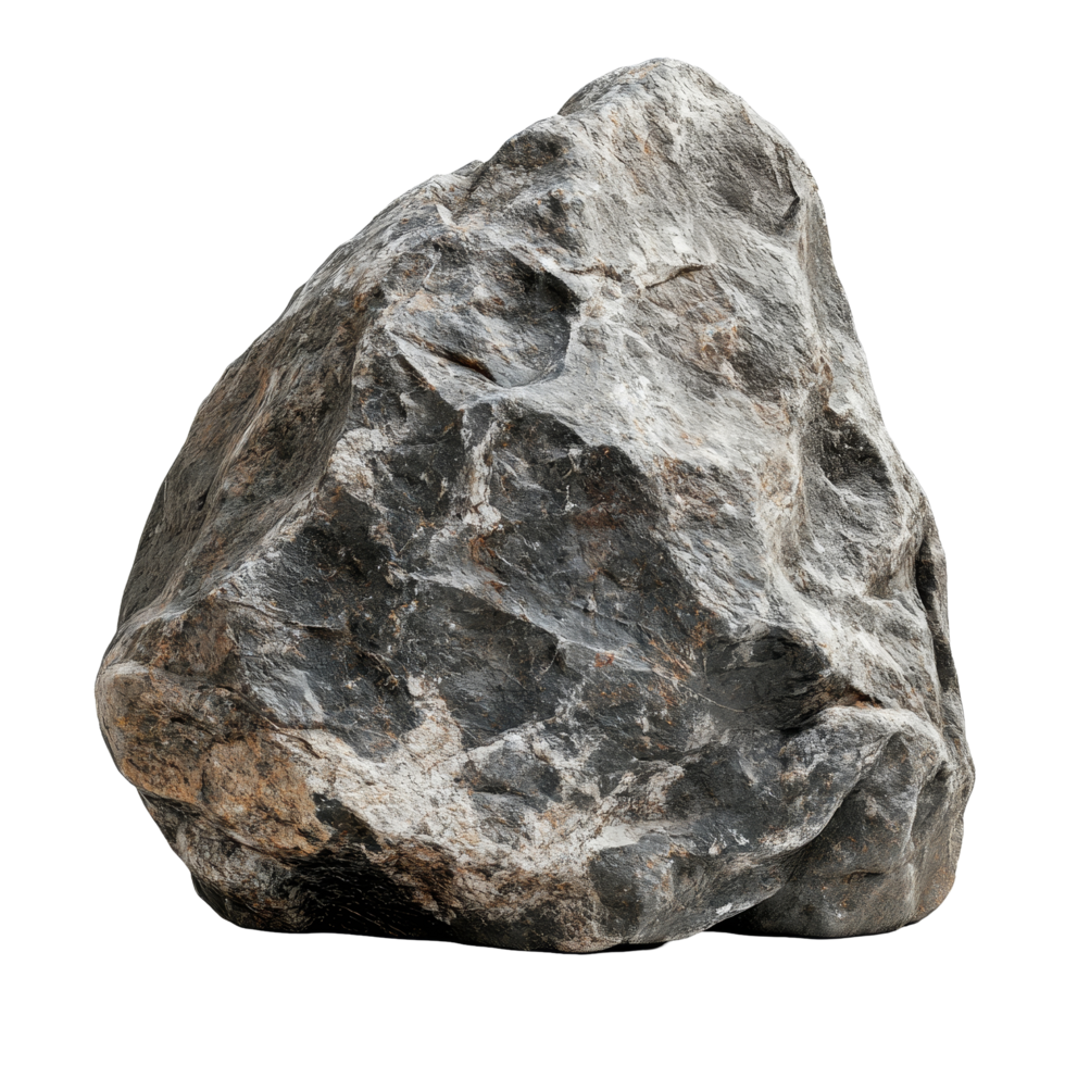 Large rock boulder isolated against a stark transparent background with intricate textures and natural patterns visible, Rock boulder isolated on transparent background png