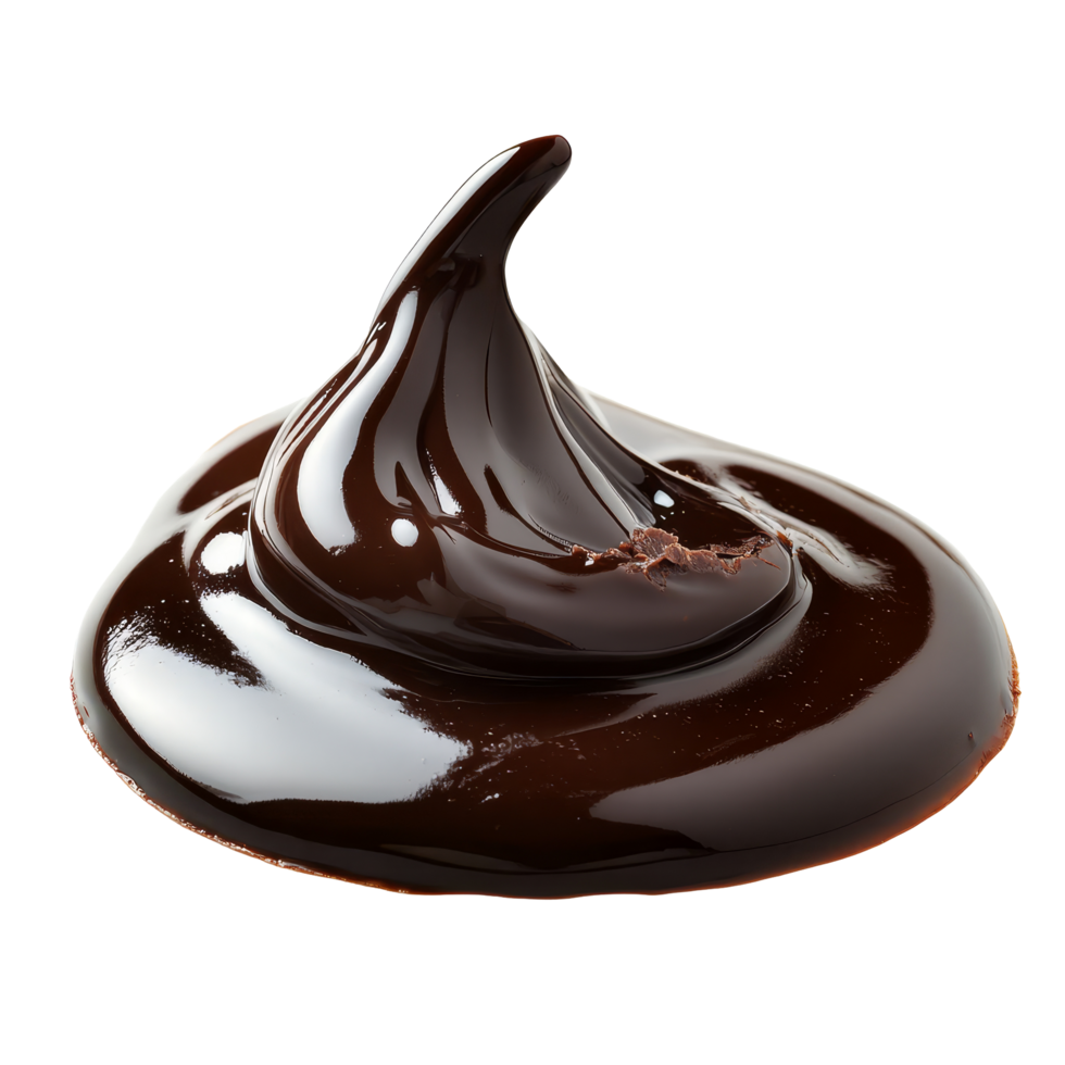 Rich, smooth liquid chocolate expertly poured and curved on a clean transparent background showcasing its glossy texture, liquid chocolate isolated on transparent background png