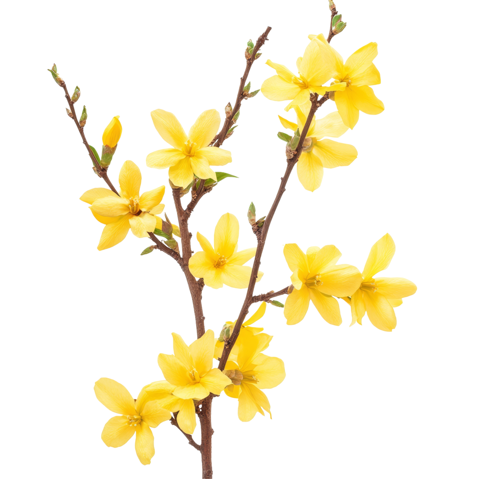 Bright yellow forsythia flowers isolated on a transparent background showcase early spring beauty and vibrancy of nature, forsythia flowers isolated on transparent background png