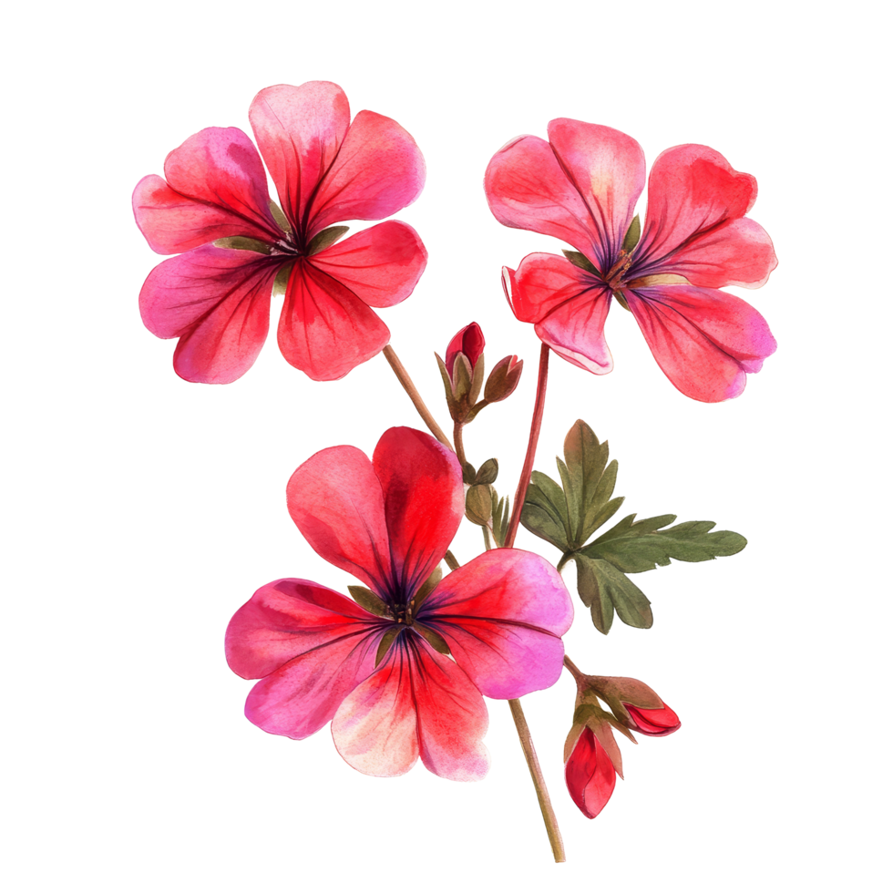 Vibrant geranium blossoms showcased against a clean transparent backdrop, highlighting their natural beauty and colors, vibrant geranium in style, isolated on a transparent background for design png