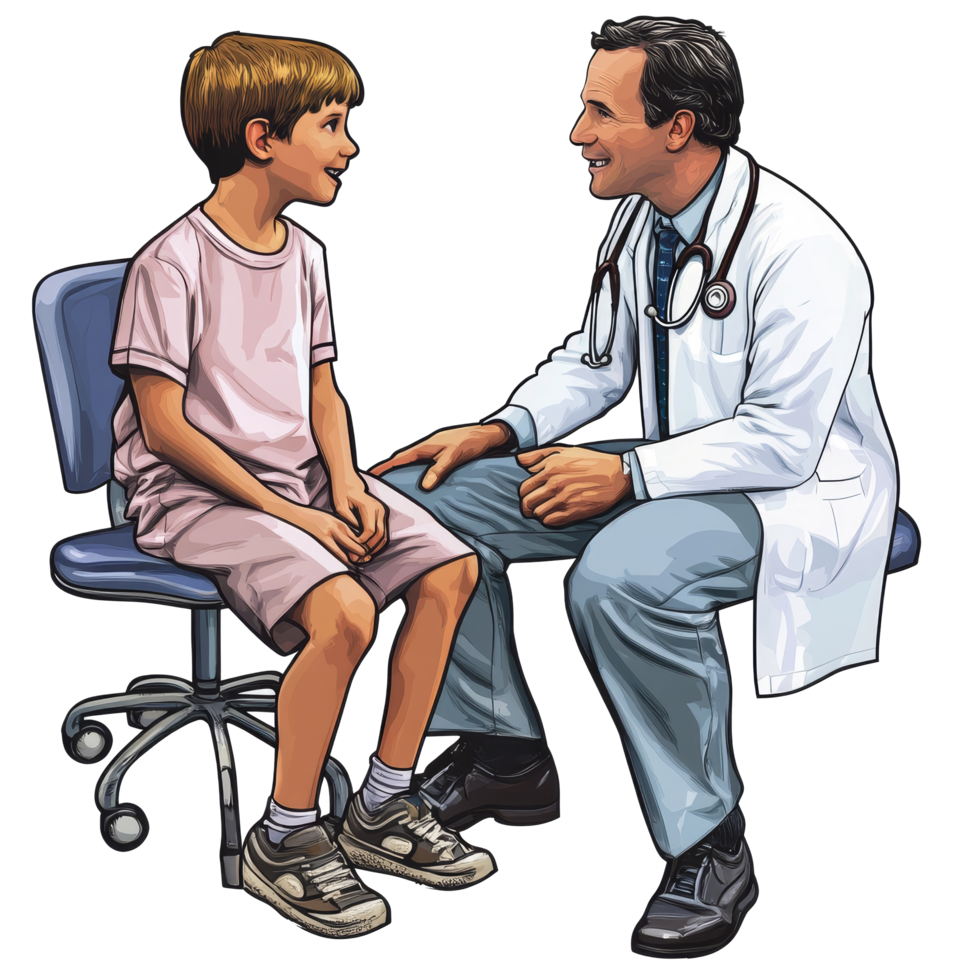 Doctor consulting with a young patient in a friendly healthcare setting during a routine checkup, file no background Doctor meeting a young patient png
