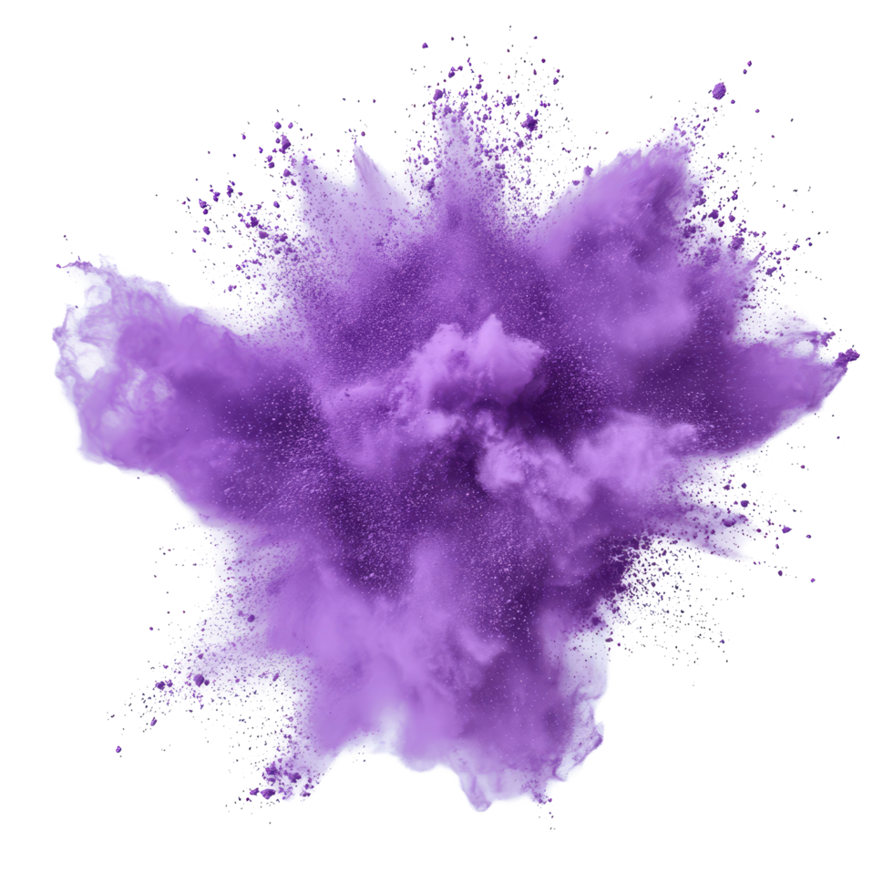 Purple powder explosion against a transparent background creating a vibrant and dynamic visual effect, purple powder pulver explosion isolated on transparent background png