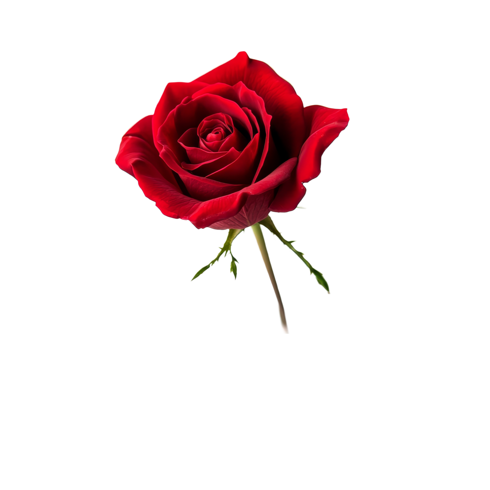 A beautiful red rose stands alone against a clean transparent background symbolizing love and elegance, Red rose isolated on transparent background png