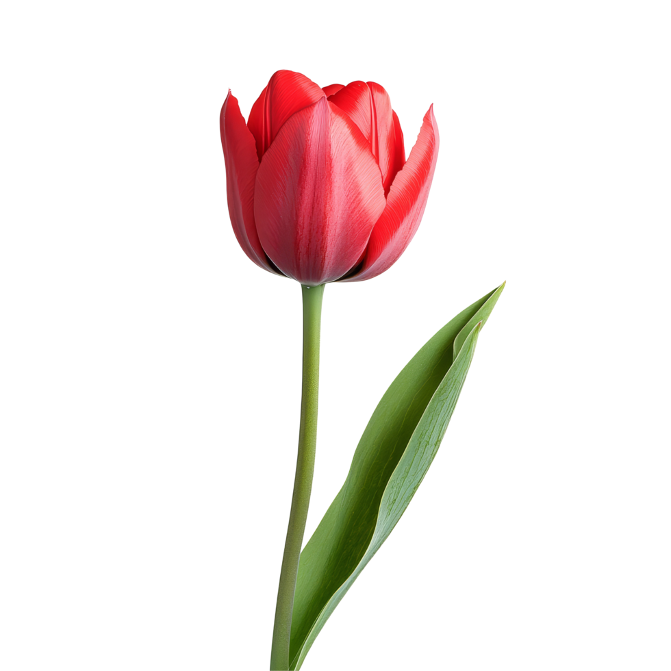 A vibrant red tulip flower standing gracefully against a plain transparent background, single tulip flower isolated on transparent background png