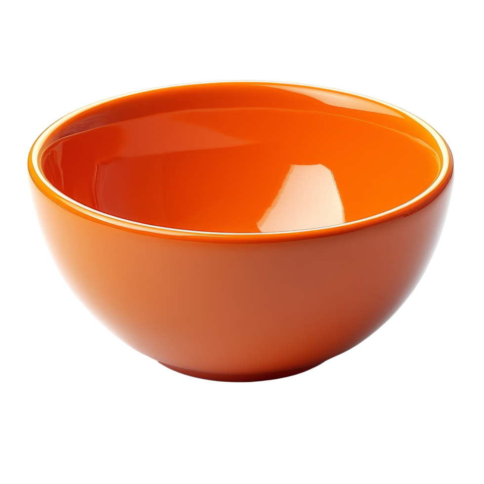 A smooth orange bowl placed on a bright transparent background, showcasing its vibrant color and sleek design, orange bowl on transparent background png