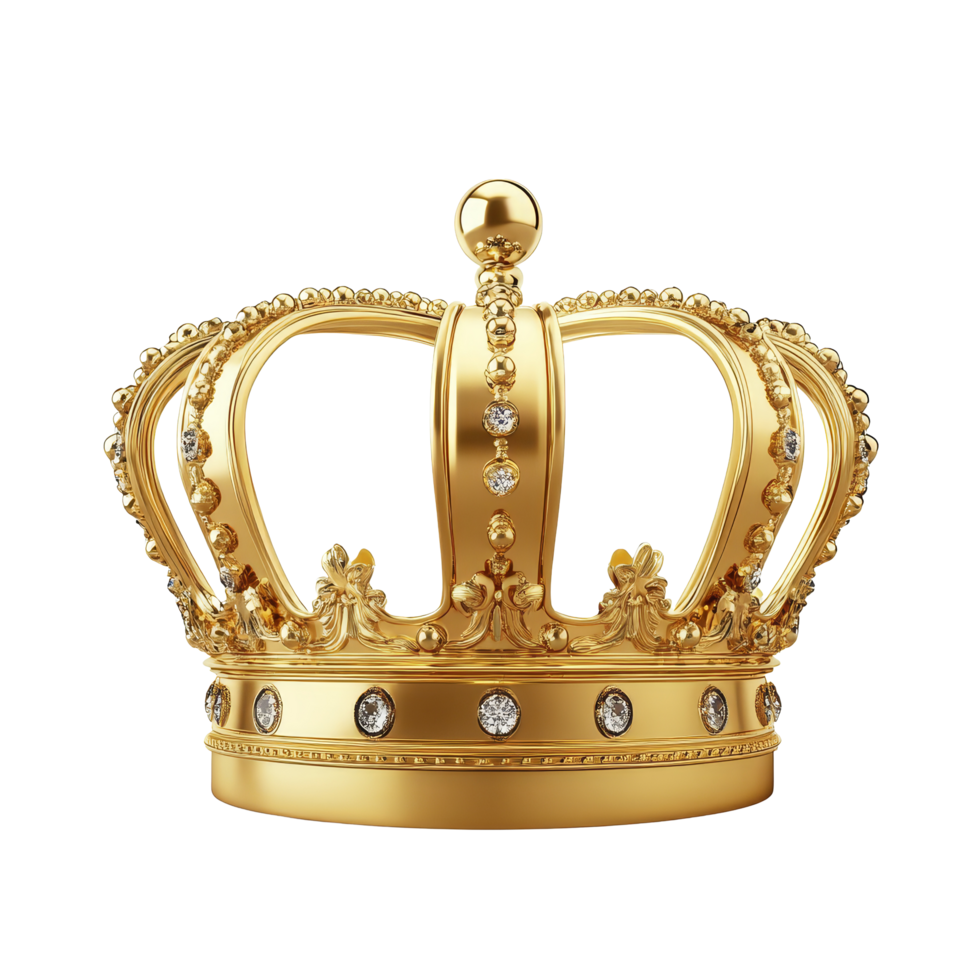 Elegant golden crown with jewels displayed against a transparent background for regal decoration and celebration, golden crown isolated on transparent background png