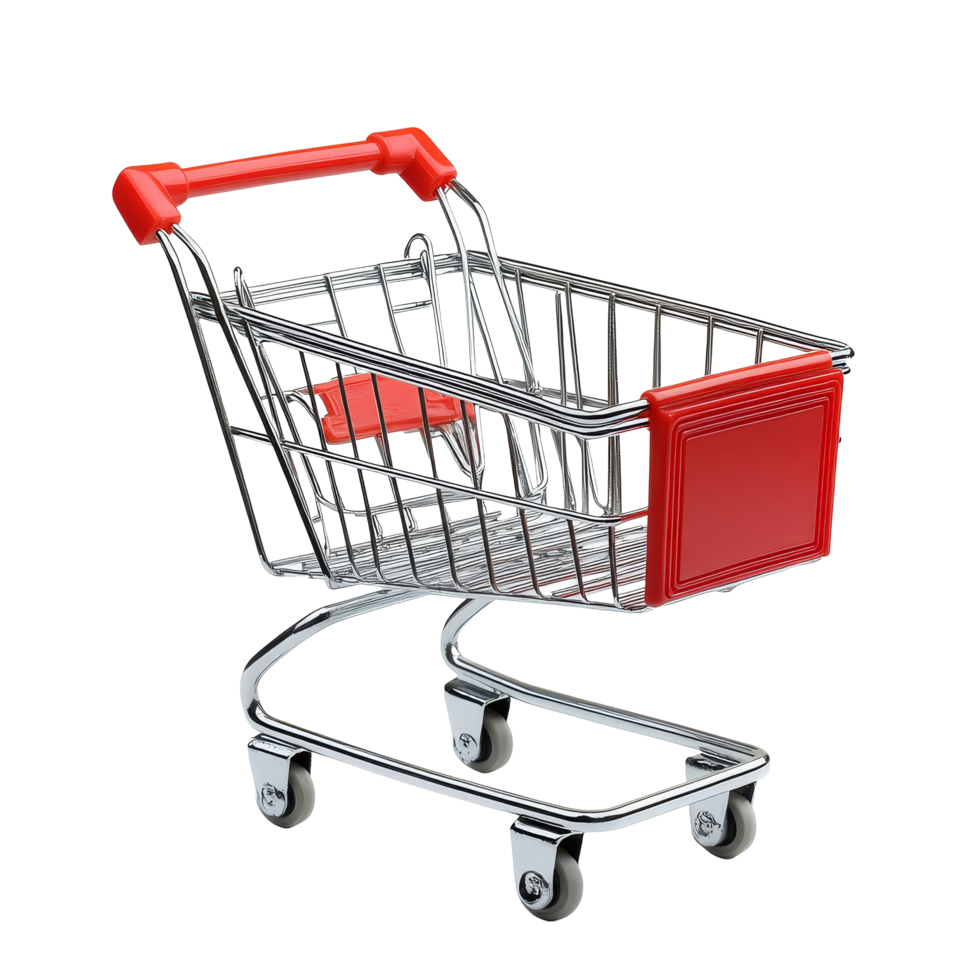 Empty shopping cart on a transparent background ready for grocery or retail shopping in a modern store, Empty shopping cart isolated png