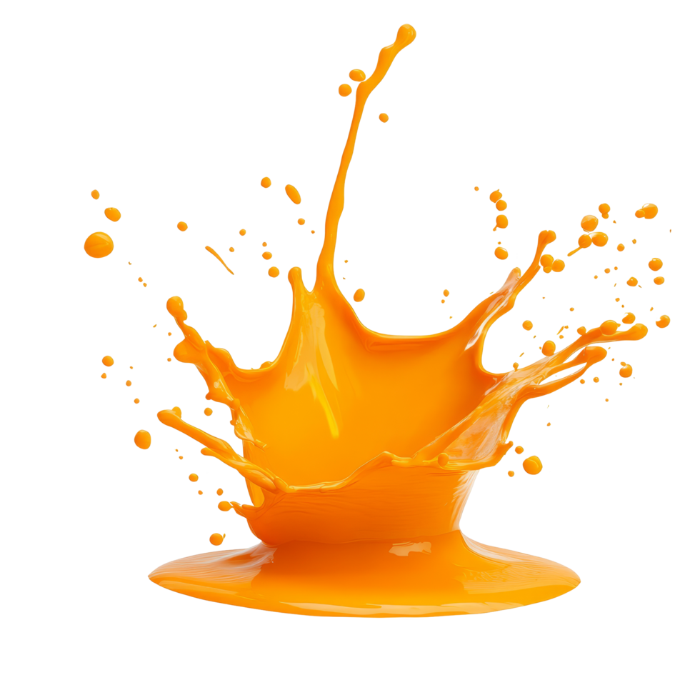 Bright orange paint splash creating dynamic patterns against a clean transparent background in an artistic display, the Orange paint splash isolated transparent background png