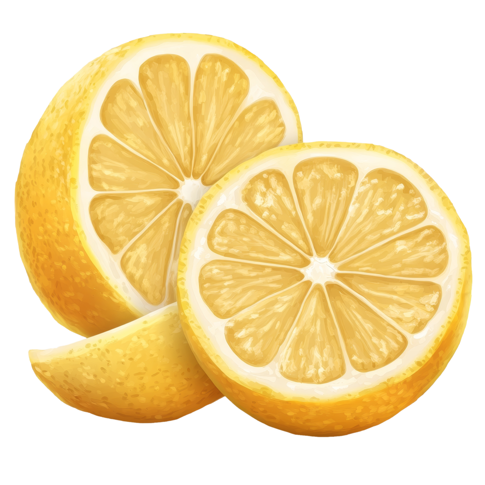 Freshly sliced lemon on a transparent background showcasing vibrant yellow color and juicy texture, lemon isolated on trransparent png