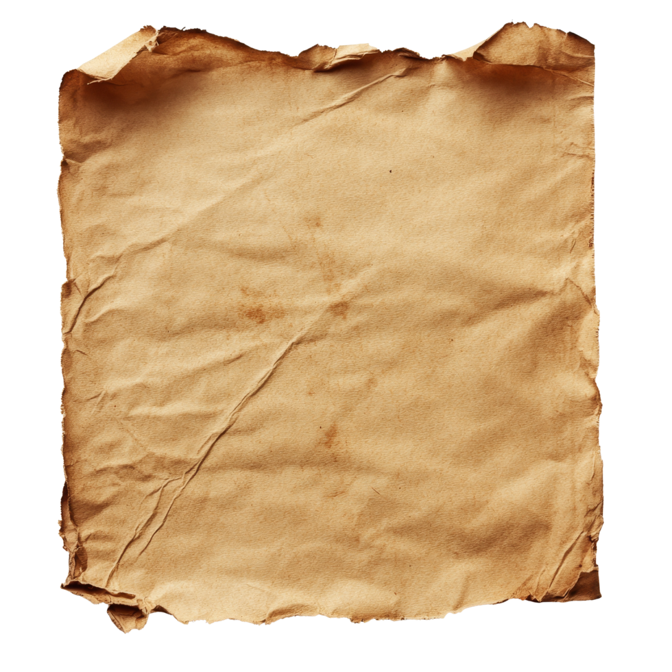 Blank brown sheet of paper wrinkled and placed on a transparent background for creative purposes, blank brown sheet of paper on transparent backgroundfile png