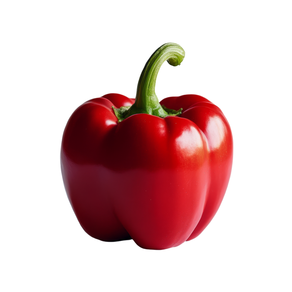 A fresh red bell pepper with vibrant color displayed on a clean transparent background, red bell pepper on transparent backgroundfile png