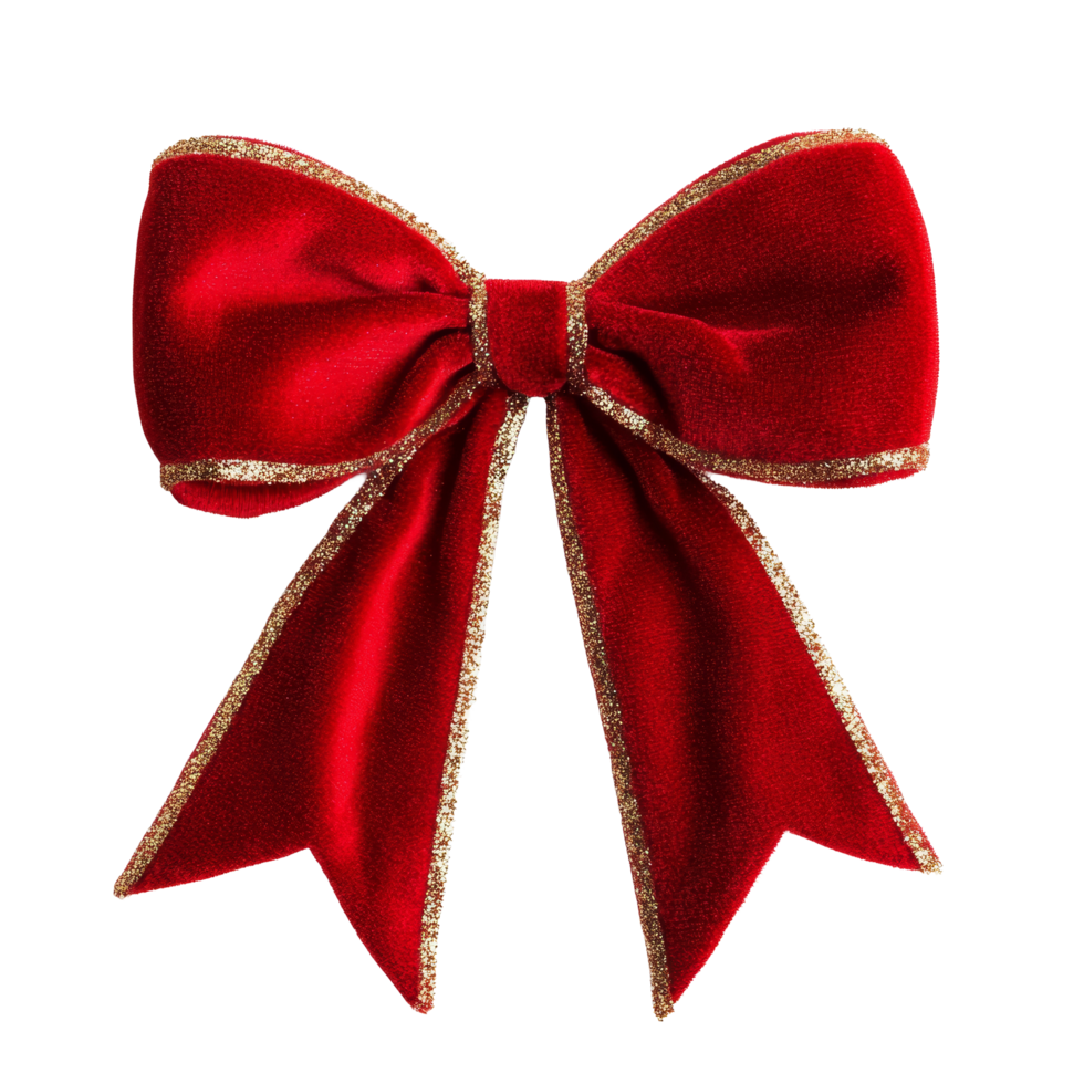Bright red Christmas bow with gold trim isolated on a transparent background perfect for festive decorations, red christmas bow bow isolated on transparent background png