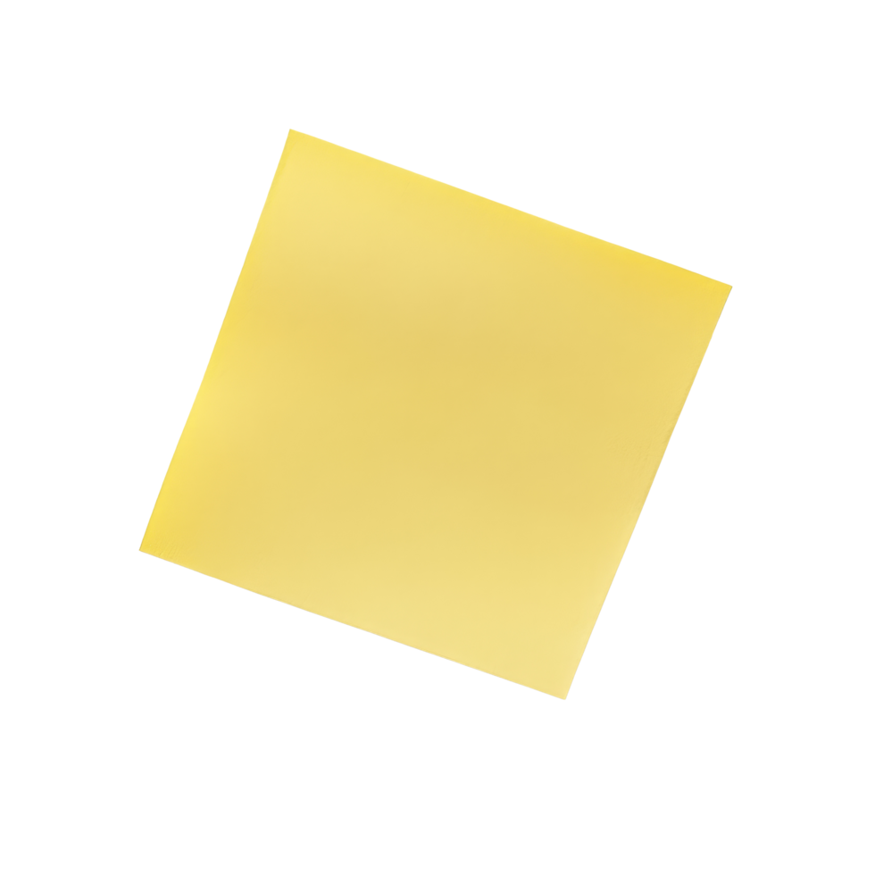 A single yellow sticky note with shadow on a transparent background, perfect for reminders or quick notes, single yellow sticky note paper with shadow isolated on transparent background png