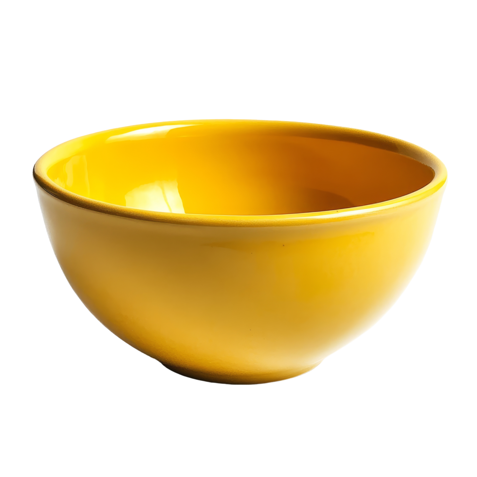 Bright yellow bowl showcased against a clean transparent background for a vibrant and modern kitchen decor feel, yellow bowl on transparent background png