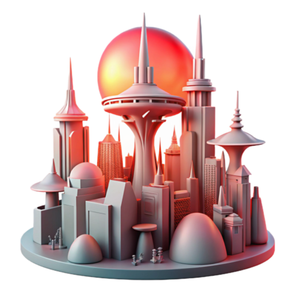 Futuristic Cityscape 3D Render A Utopian Architectural Illustration png