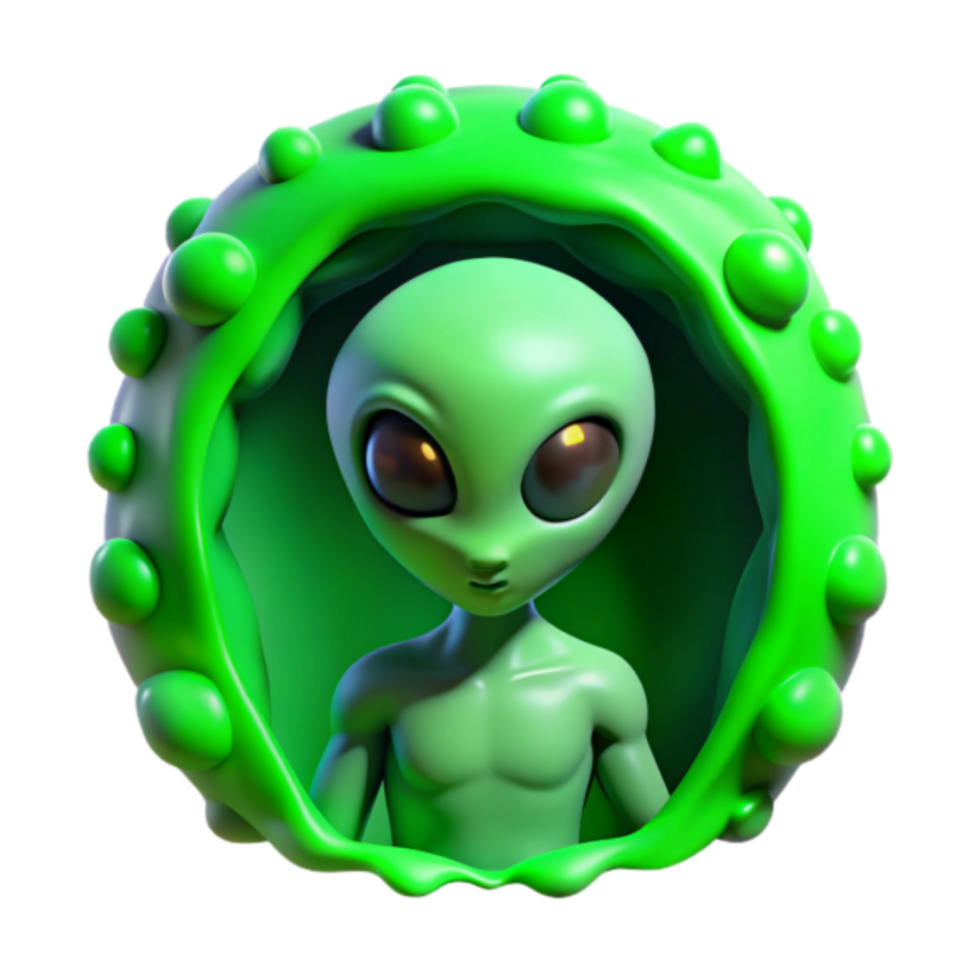 3D Render of Cute Green Alien in Orb, Cartoonish Extraterrestrial Lifeform Illustration png