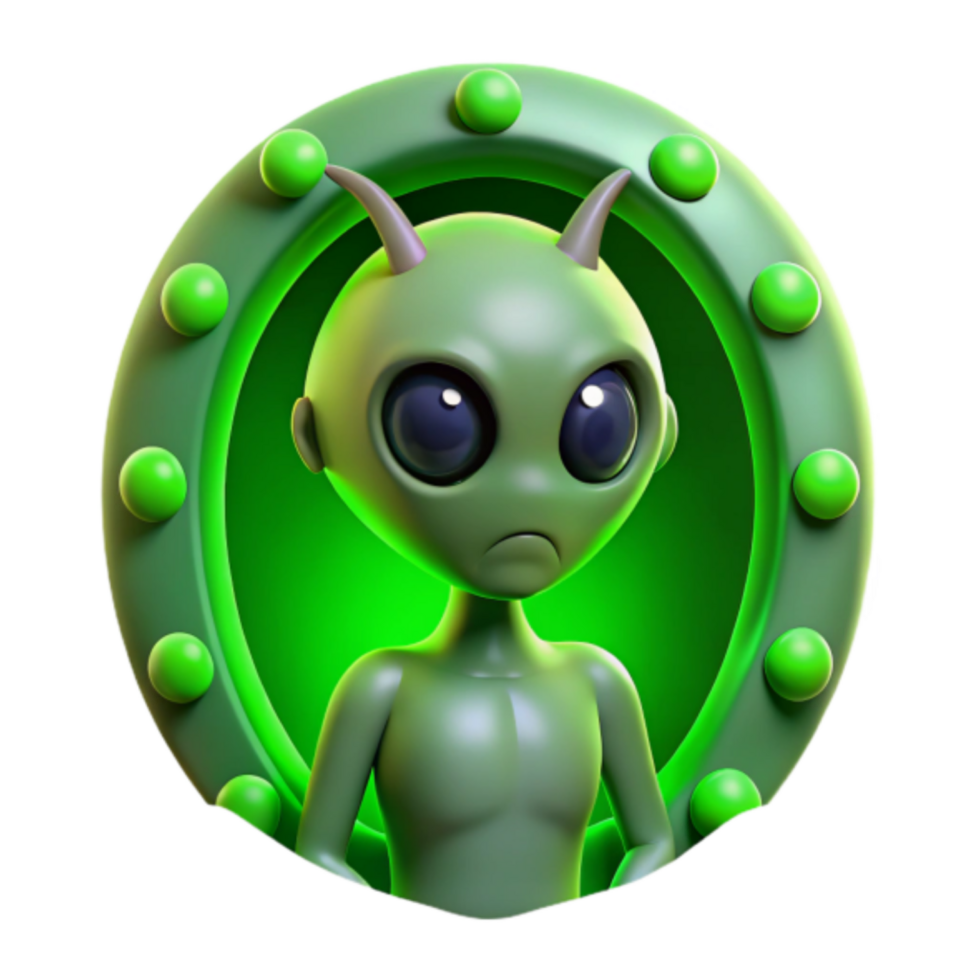 3D Render of a Grumpy Green Alien in a Glowing Portal png