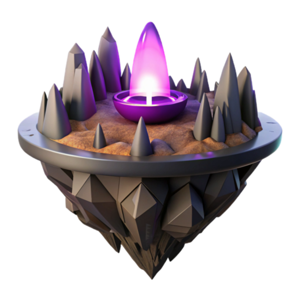 3D Render Mystical Floating Island Game Asset Purple Crystal Energy Source png