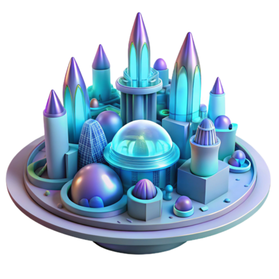 Futuristic Cityscape 3D Render Abstract Architectural Illustration of a Vibrant, Utopian Metropolis png