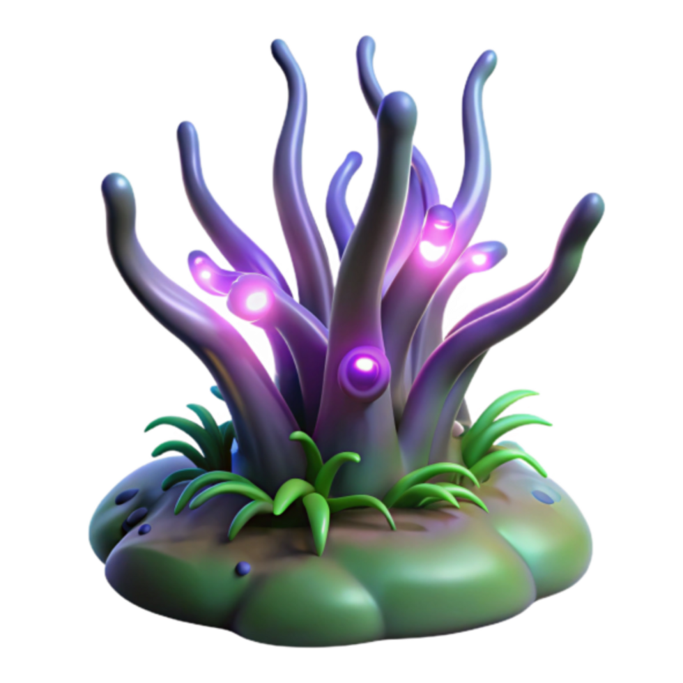 Glowing Alien Flora 3D Render Purple and Pink Bio Luminescent Plant Illustration png