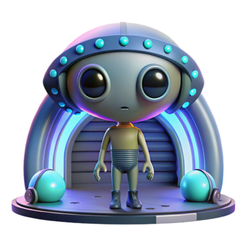 Adorable 3D Render of a Cute Alien in a Futuristic Spaceship Setting png