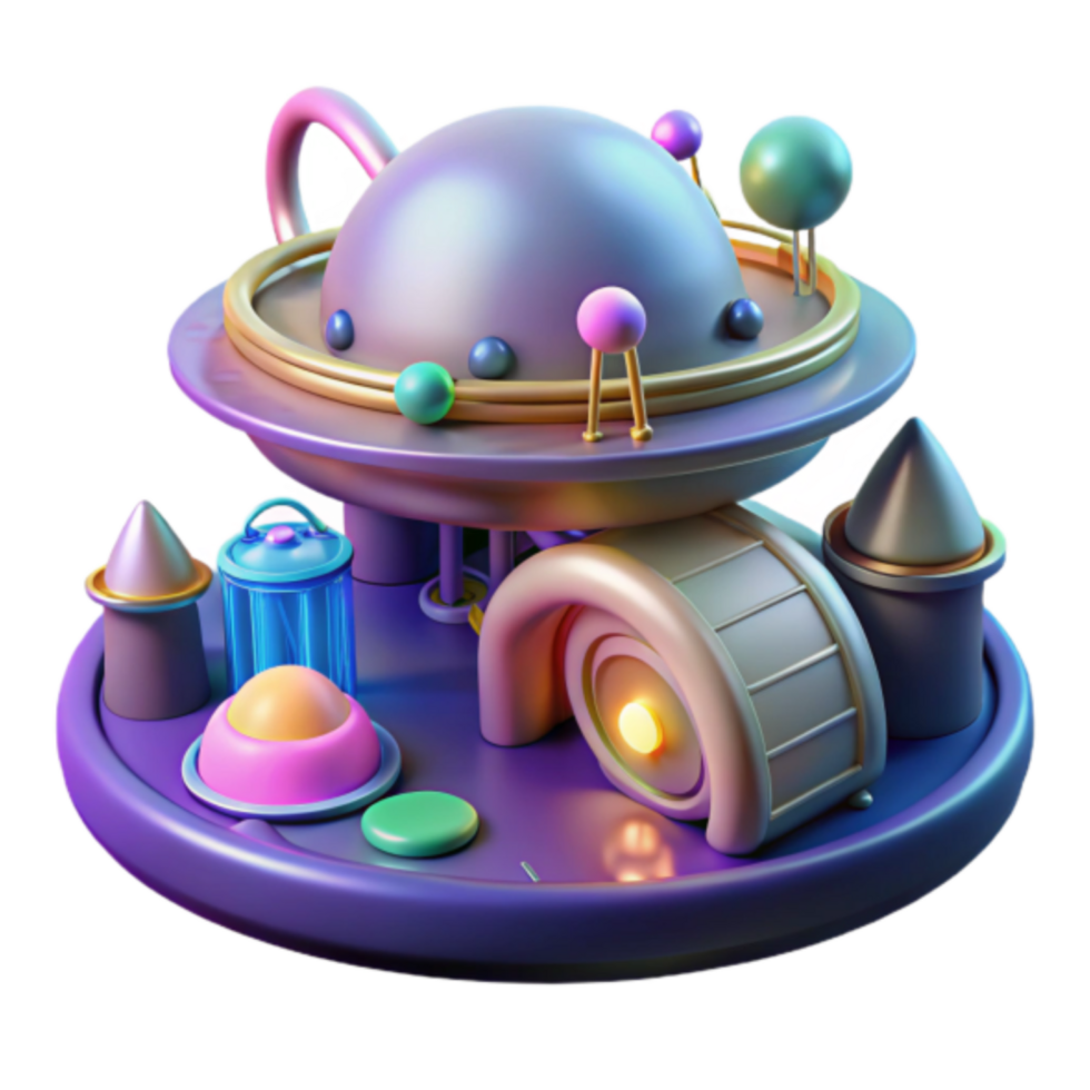 Whimsical 3D Render of a Futuristic Space-Themed Playland png
