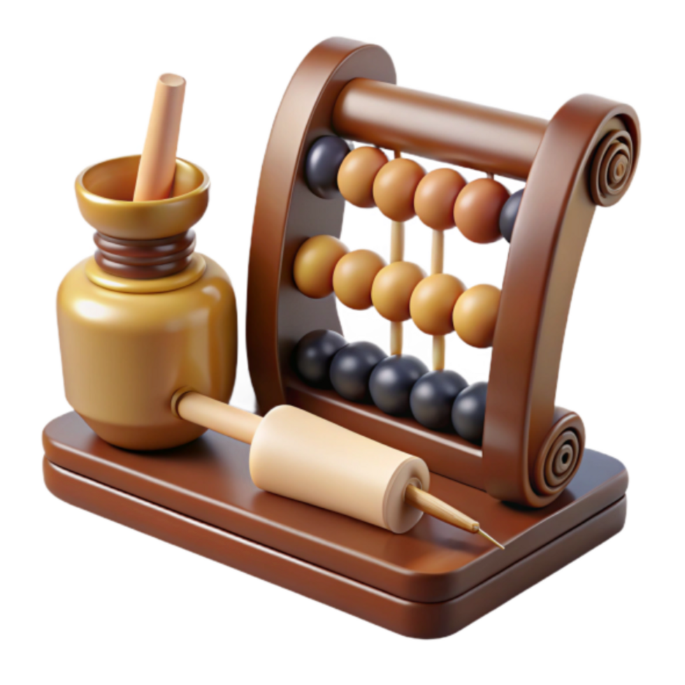 3D Render of Antique Abacus and Pipe, Wooden Educational Tool, Calculation Device Illustration png