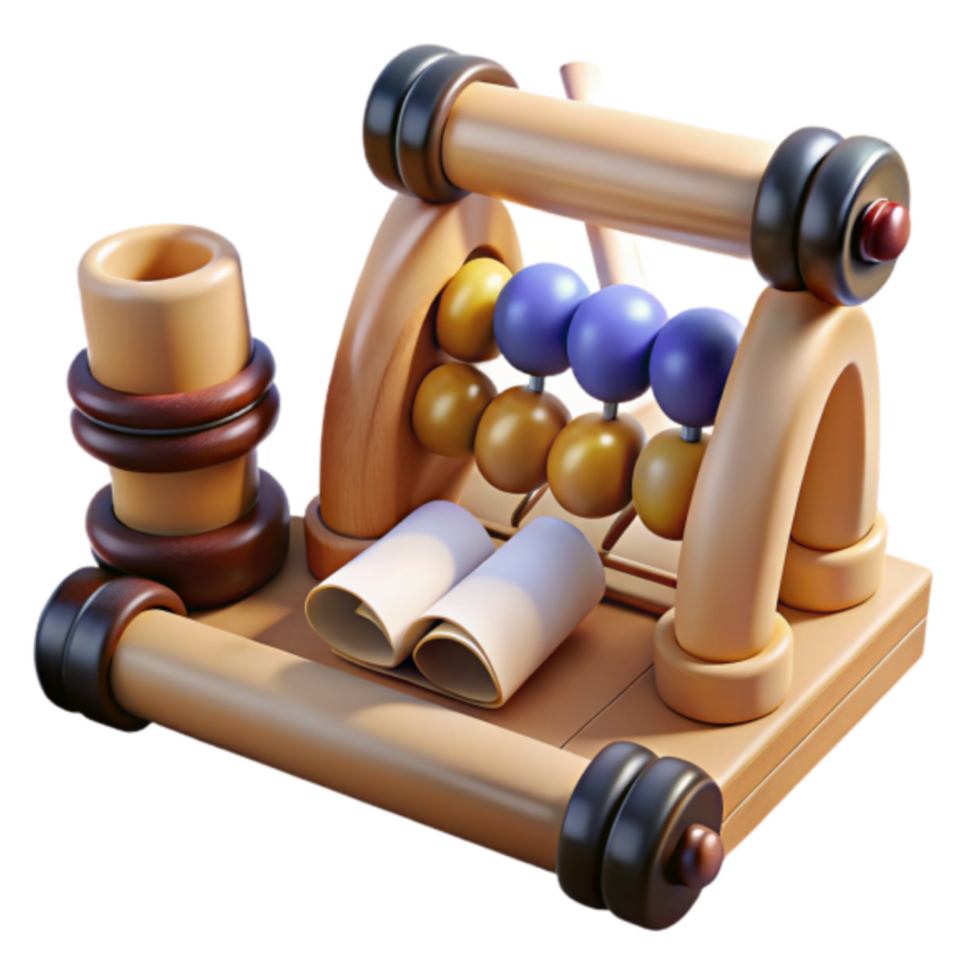 3D Render of Wooden Abacus with Scroll Educational Toy Illustration png