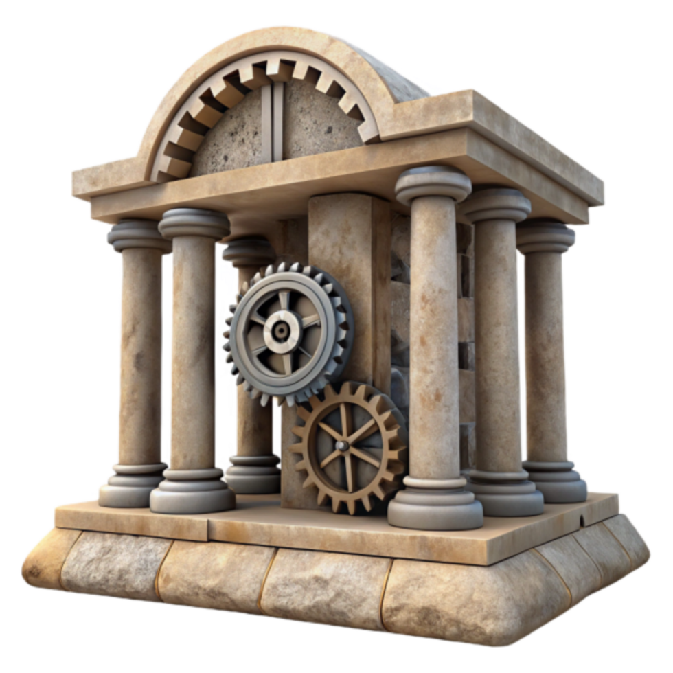 Ancient Temple 3D Model with Intricate Gear Mechanism Illustration png