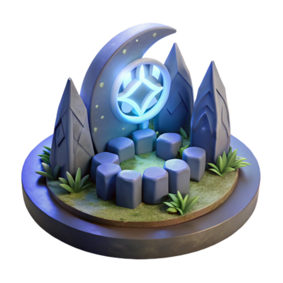 Enchanted Moonlit Grove 3D Render Mystical Stones, Glowing Symbol, Fantasy Game Asset png