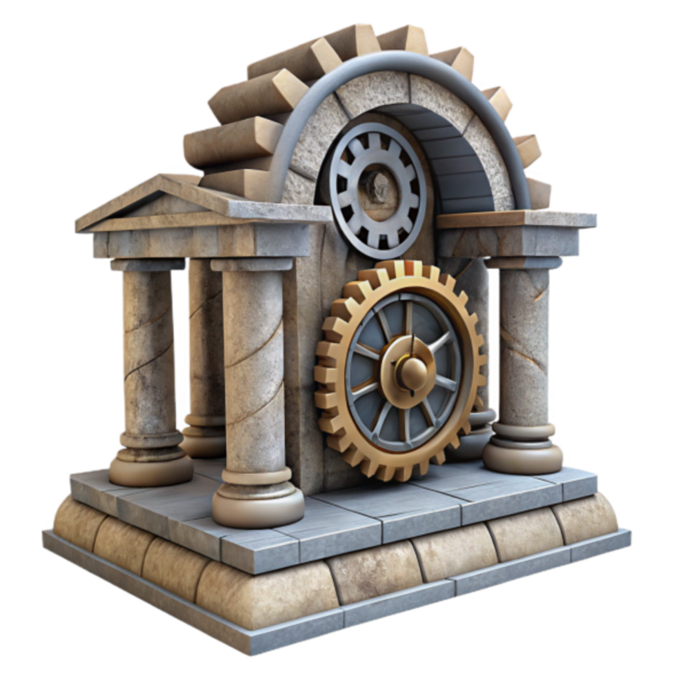 Ancient Gears 3D Model Illustration Classical Architecture with Intricate Mechanical Elements png