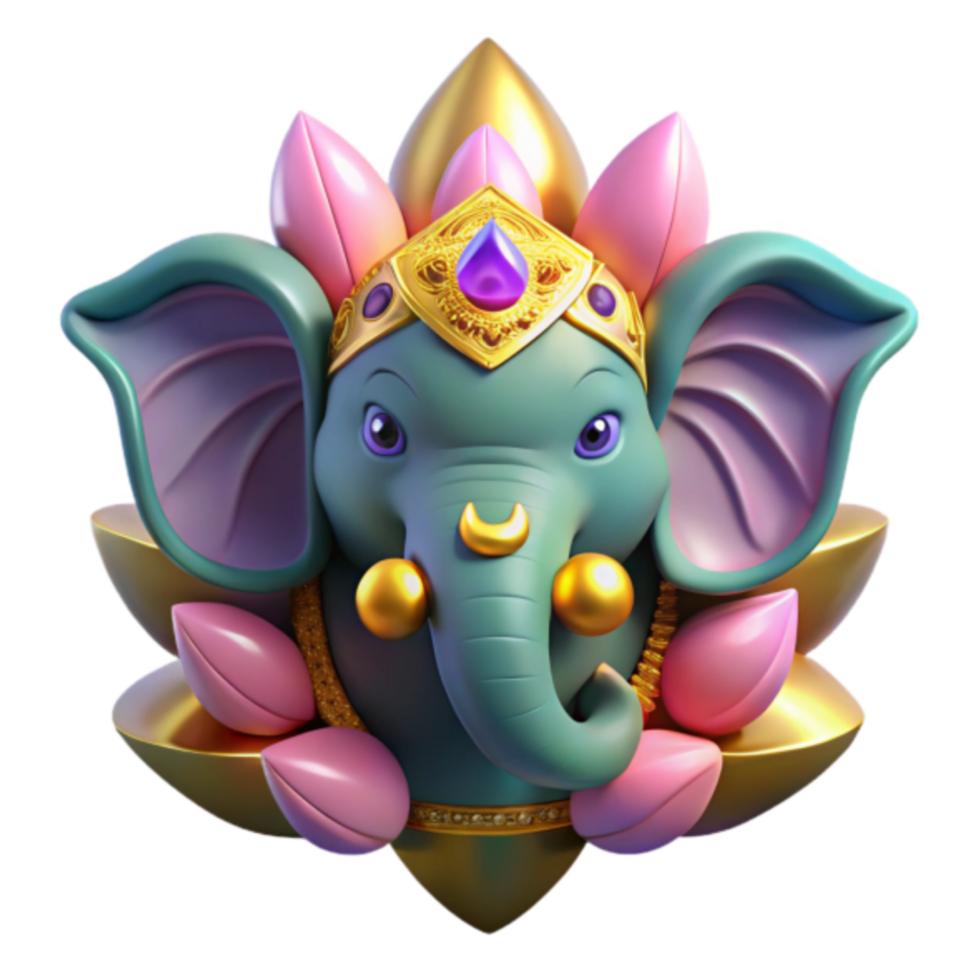 3D Render of Adorable Elephant Deity in Ornate Lotus png