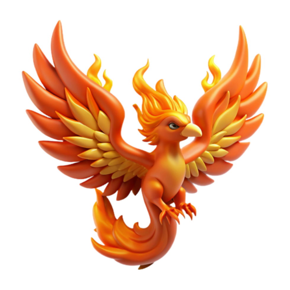 Fiery Phoenix 3D Illustration, Mythical Bird, Fantasy Creature, Orange Wings, Flaming Feathers, Majestic Pose, Digital Art, 3D Render, Fantastic Bird, Mythological Creature png