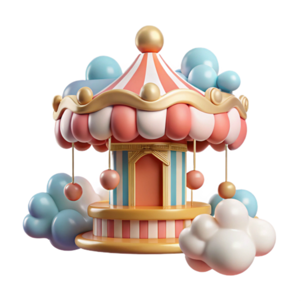 Whimsical 3D Render of a Carousel in the Clouds png