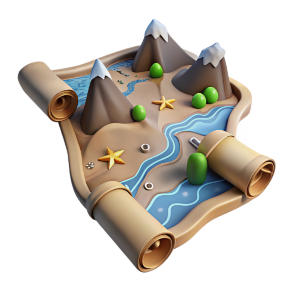Cartoon 3D Render of a Treasure Map Illustration png
