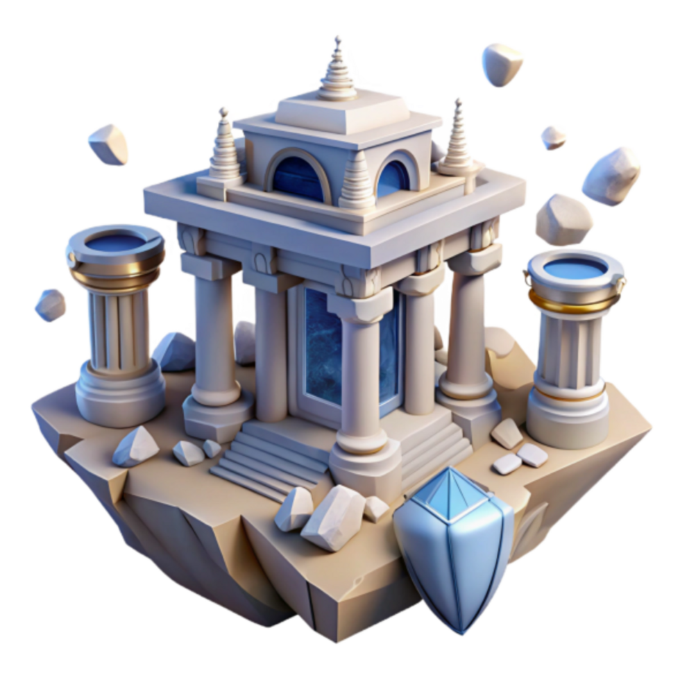 3D Render of a Floating Ancient Temple with Columns and Crystal png