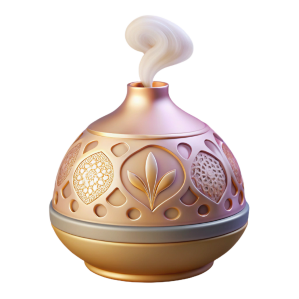 Ornate 3D Render of an Incense Burner with Intricate Design png