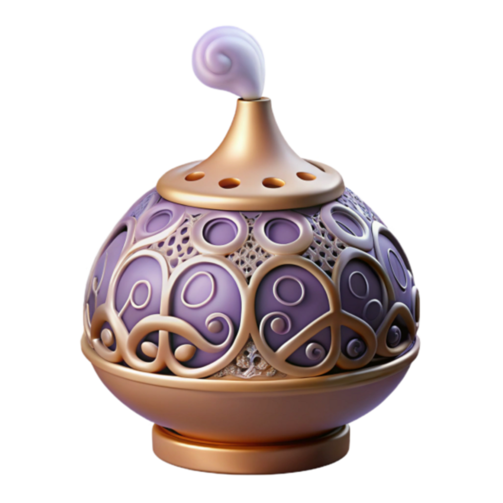 Ornate Purple and Gold Incense Burner 3D Render png
