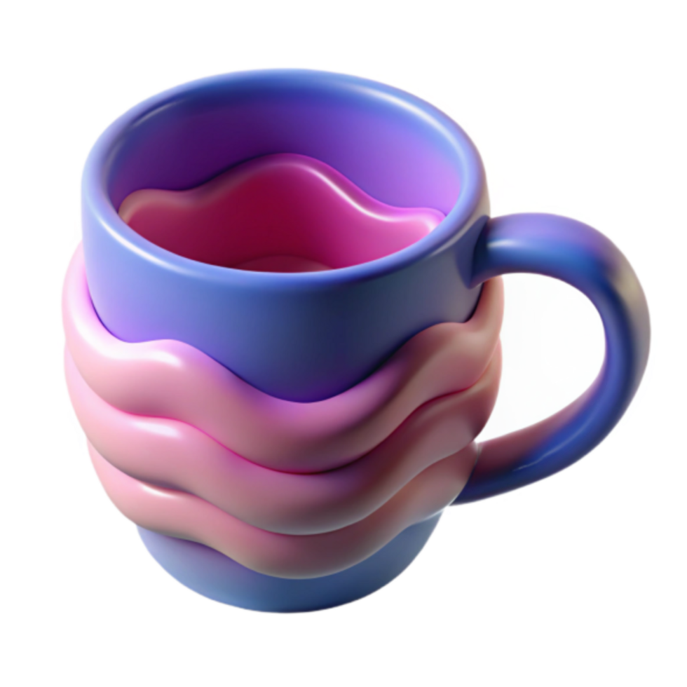 3D Render of a Colorful Mug with Pink Wave Design png