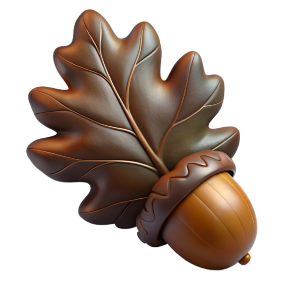 3D Render of Acorn with Oak Leaf Autumn Icon png