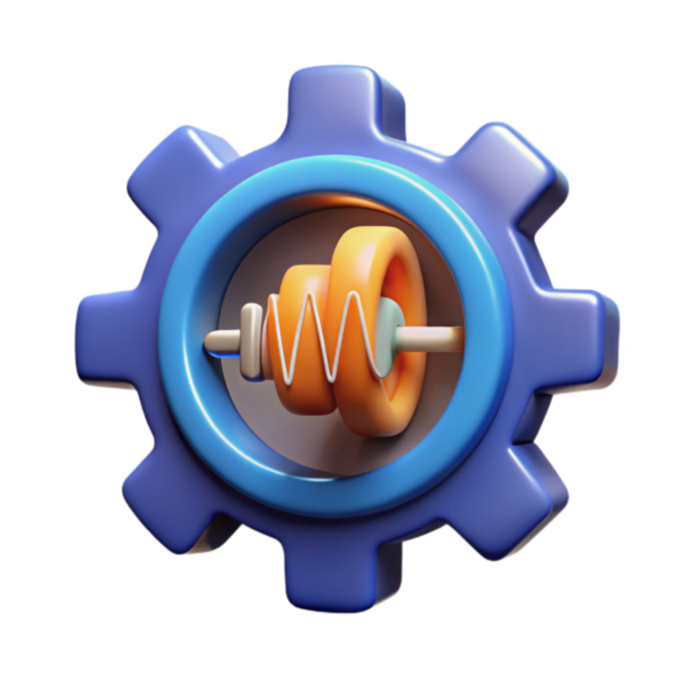 3D Render Gear Mechanism Illustration Abstract Cogwheel with Internal Spring and Cylinders png