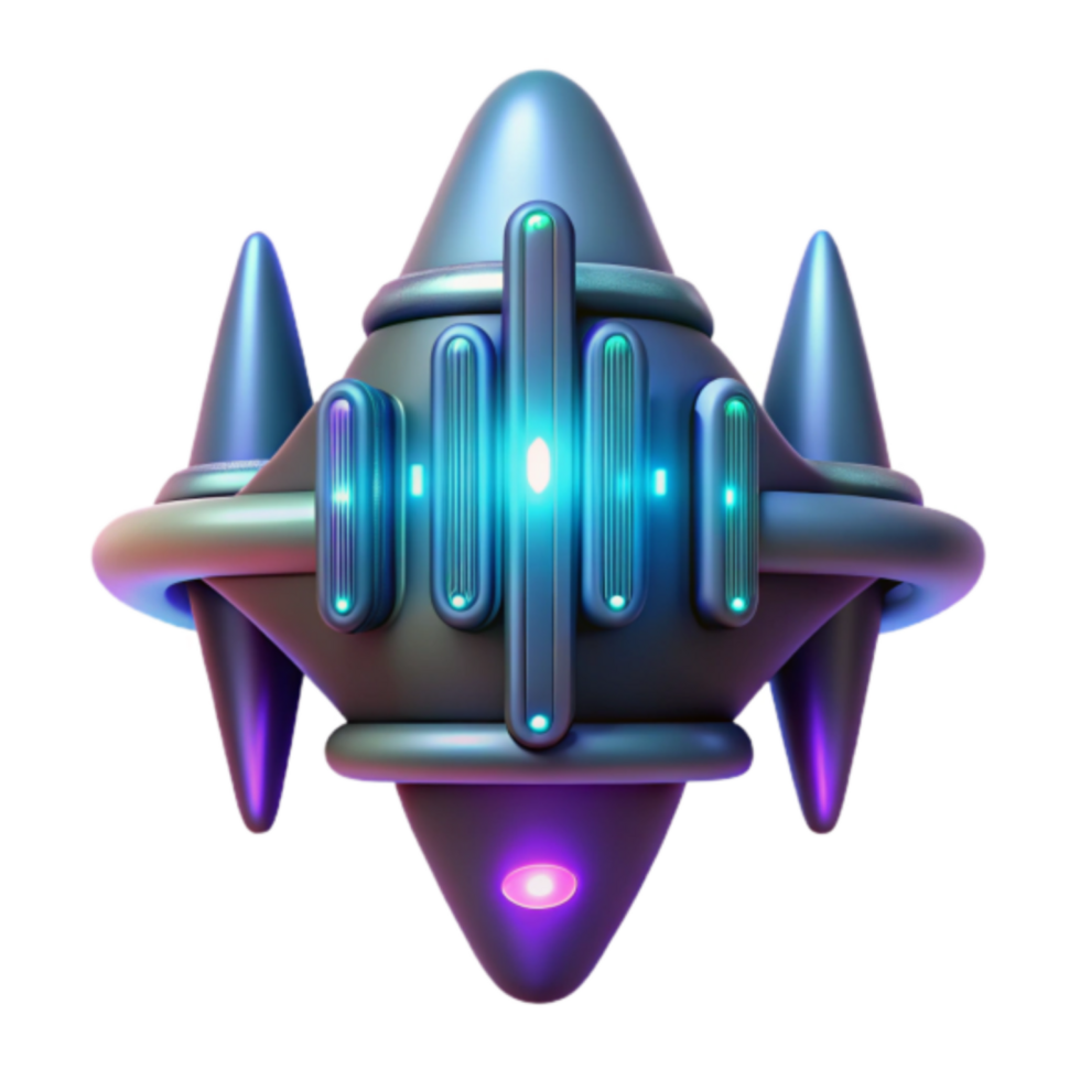 Futuristic Spaceship 3D Render, Sci-Fi Vehicle Illustration, Neon Lights, Glowing Design, Abstract Background png