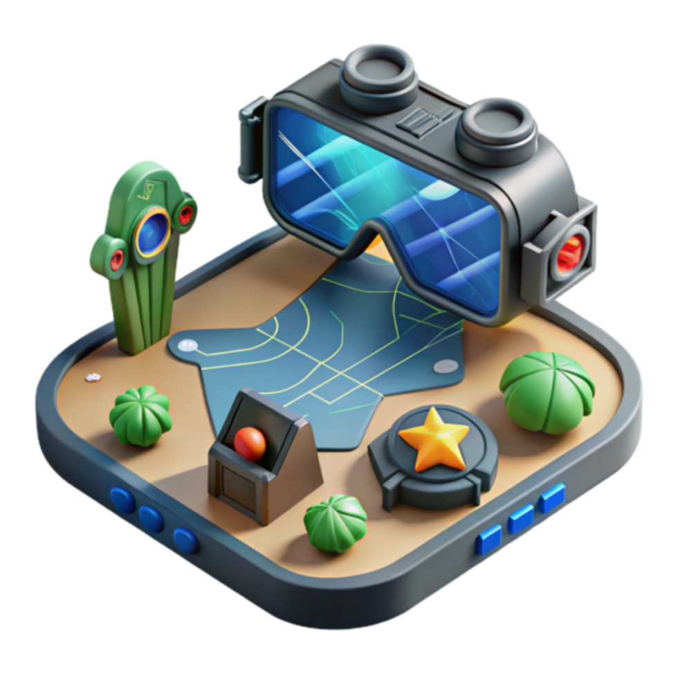 3D Render of Futuristic Goggles on Virtual Desert Map App Icon png