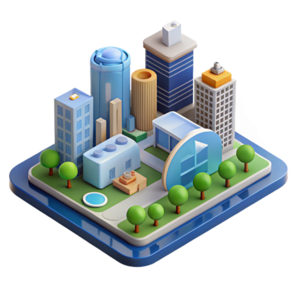 Isometric 3D Cityscape Illustration Modern Buildings Urban Scene png